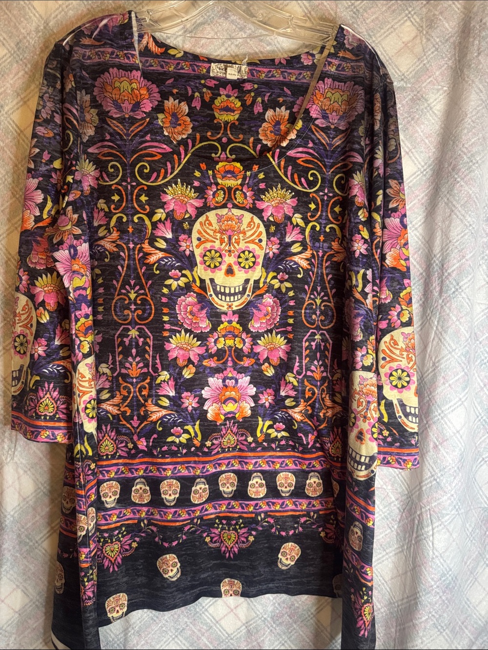 ONE WORLD Floral Sugar Skull Tunic in Black, Purple, Pink, Orange